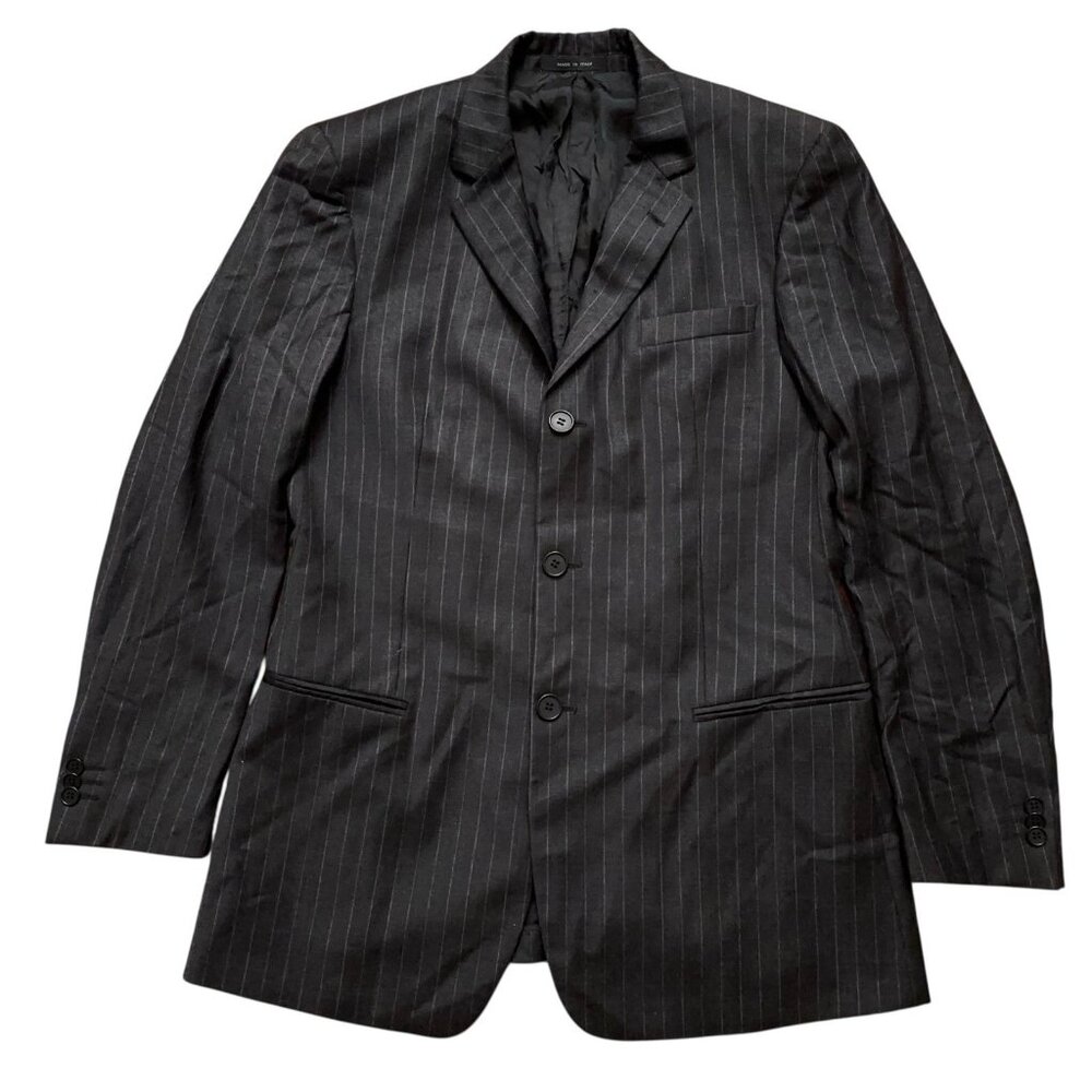 Emporio Armani Blazer Jacket Mens EU 50 US 40 Cashmere Wool Ventless Gray Stripe
